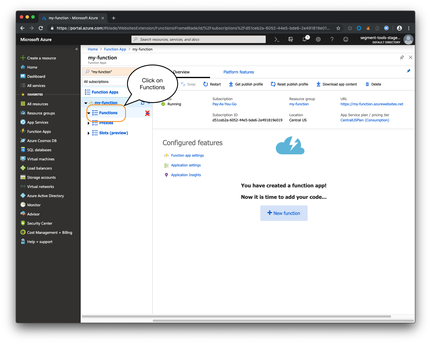 A screenshot of the function dashboard.